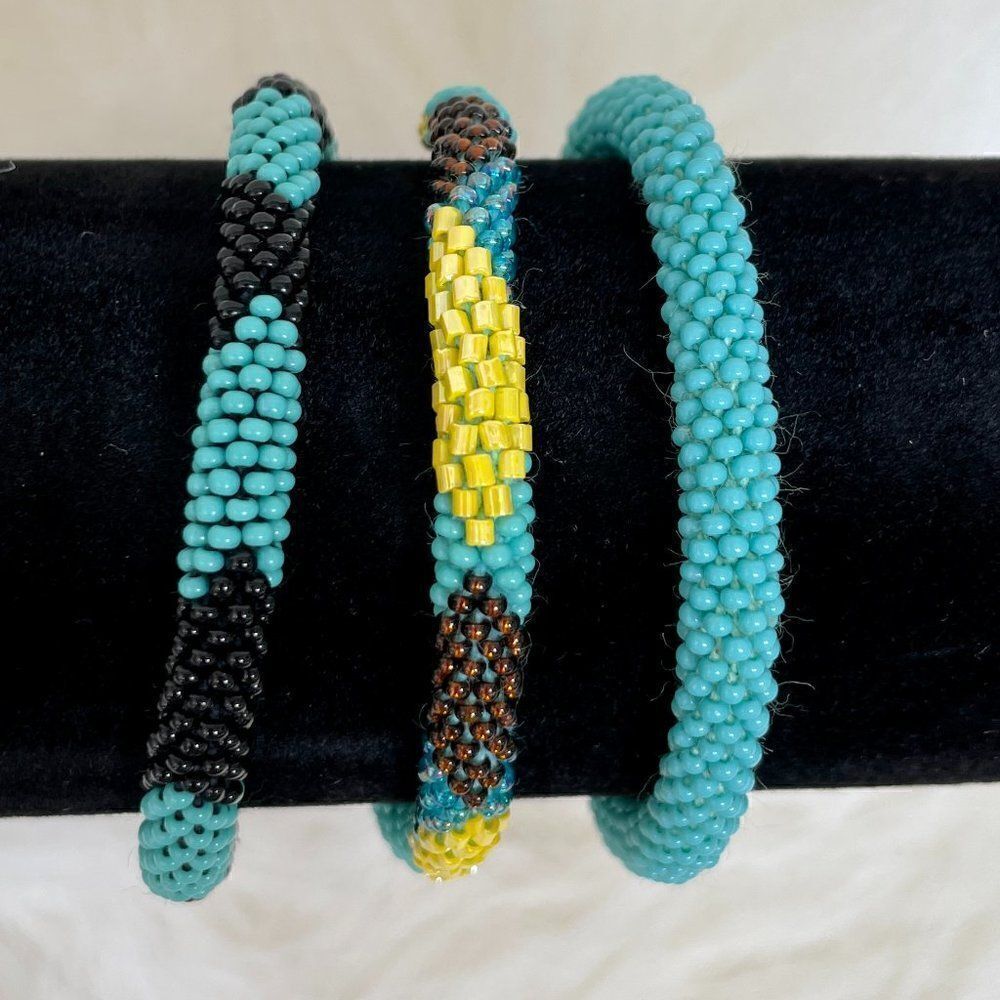 HAND CRAFTED in Nepal Beaded Bracelets (set of 3) TURQ6
